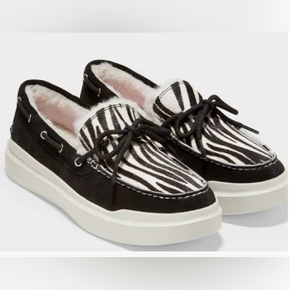 Cole Haan Shoes - Cole Haan Women's GrandPro Rally Slipper Moccasin - Black Suede-Zebra Size 8
